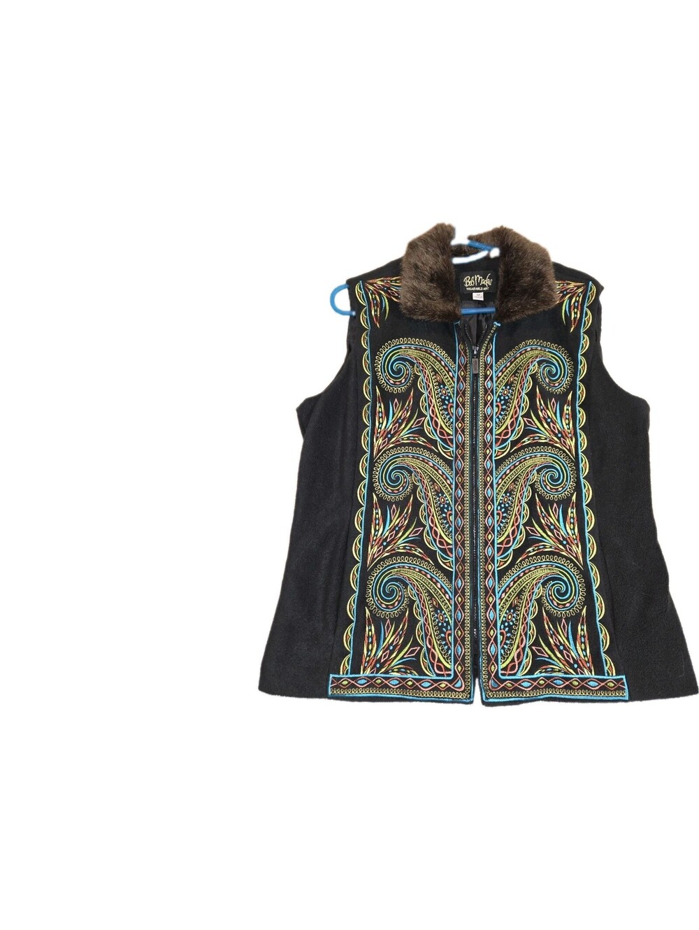 art to wear Vest Penny Lane Embroidered Paisley Sz Med Full Zip Boho Festival...